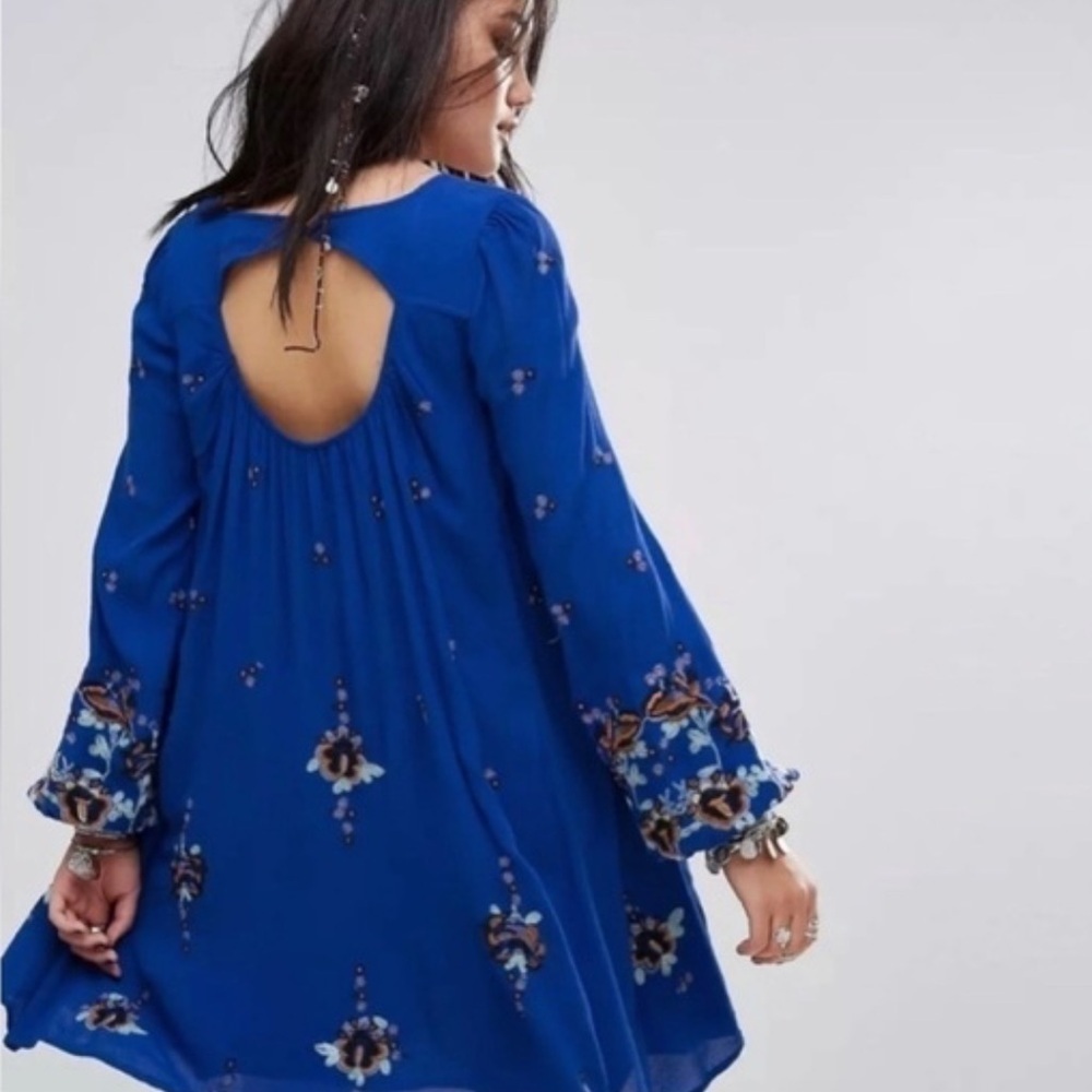 NWT Free People Embroidered Oxford Dress in Cobalt Blue Size Small - Picture 2 of 11